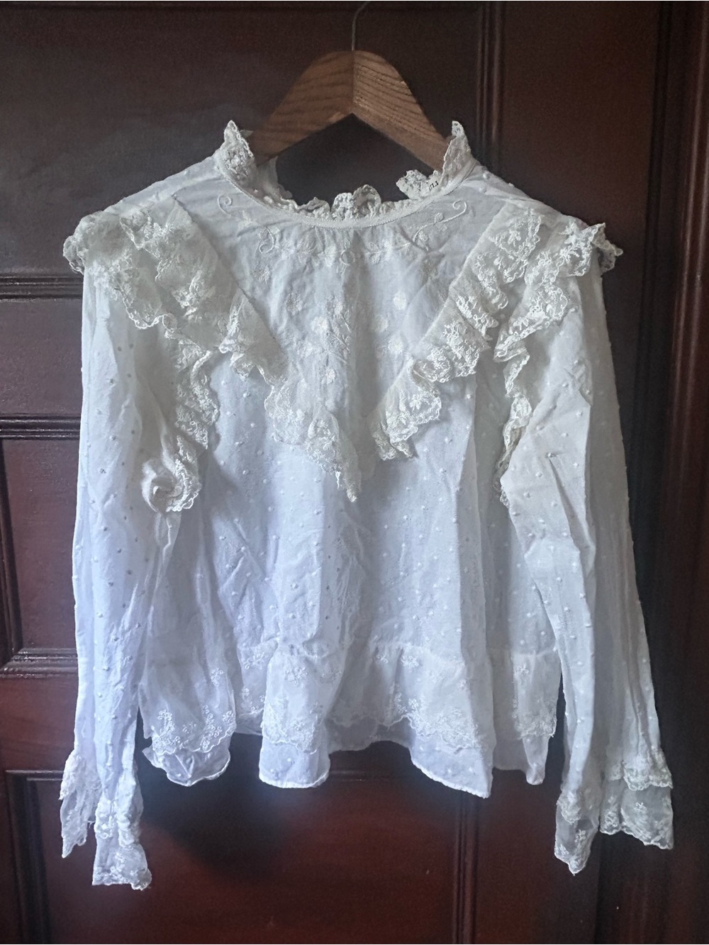 Ulla Johnson White Noemie Victorian Ruffle Lace Blouse Swiss Dot Size 2 - Picture 6 of 11
